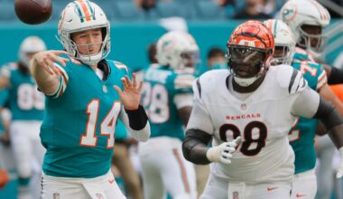 Quinn Ewers makes first start in Dolphins' 45-21 loss to Bengals