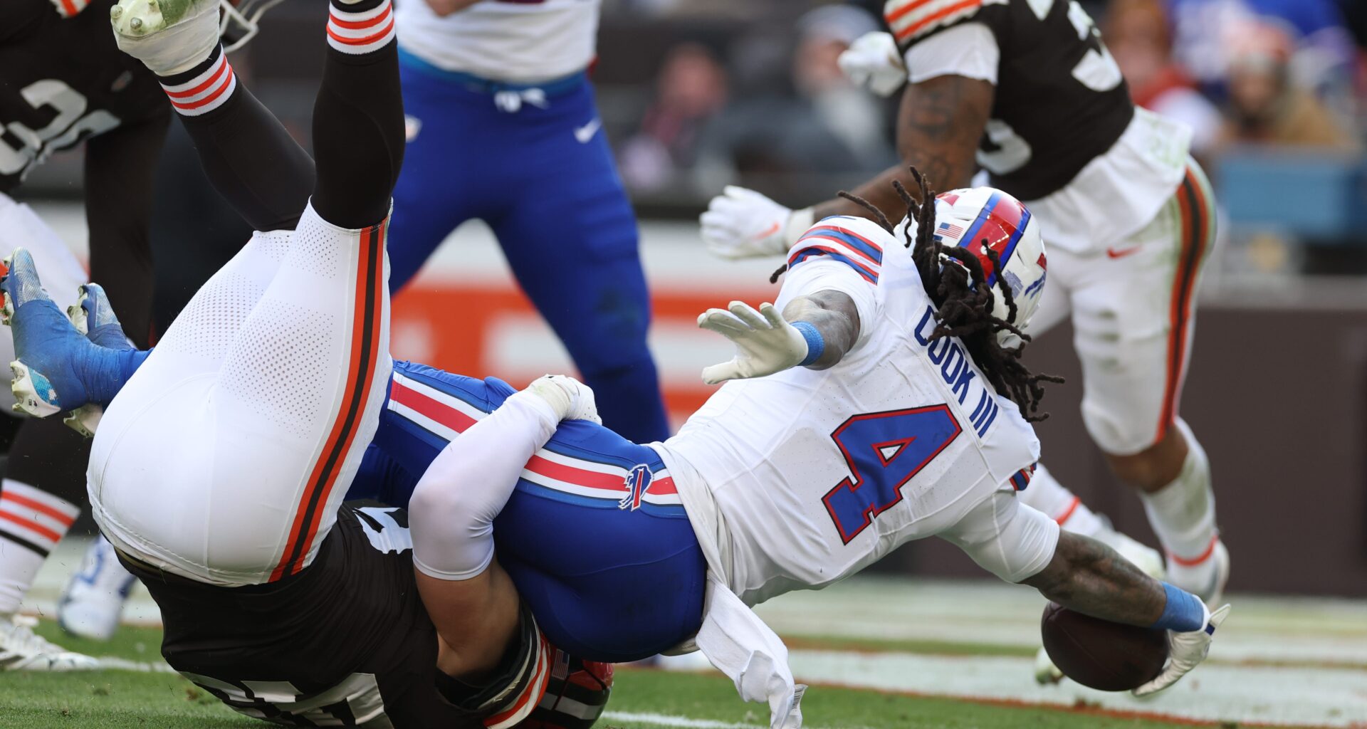 James Cook extends for a touchdown