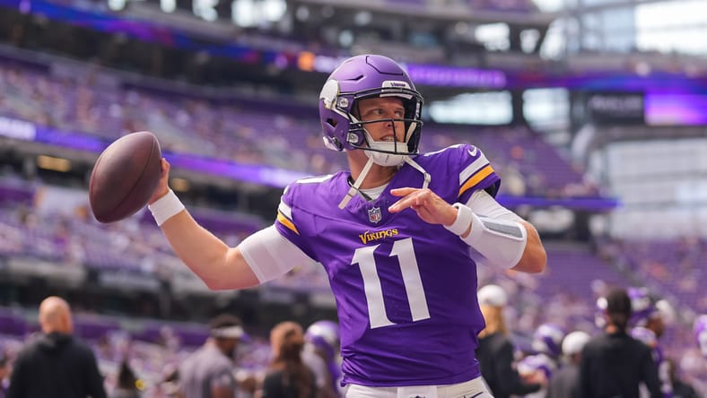 Brett Rypien warms up before the Houston preseason game.