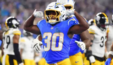 Chargers' Jim Harbaugh weighs in on Kimani Vidal vs. Omarion Hampton with 'cockles of the heart' quote image