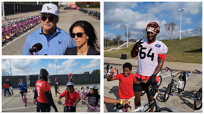 ‘Continuing the legacy, to give back,’ Texans’ annual holiday bike giveaway with Hartsfield students