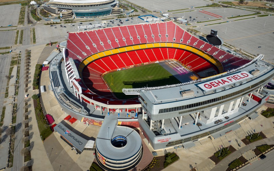 GEHA Field at Arrowhead Stadium is the home of the Kansas City Chiefs and beyond it is Kauffman Stadium is the home of the Kansas City Royals