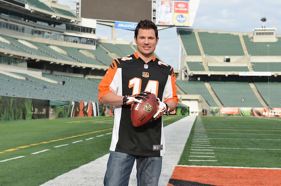 Nick Lachey visits Paul Brown Stadium, home of the Cincinnati Bengals, to promote Tide's 'Show Us Your Colors' campaign on Nov. 20, 2012.