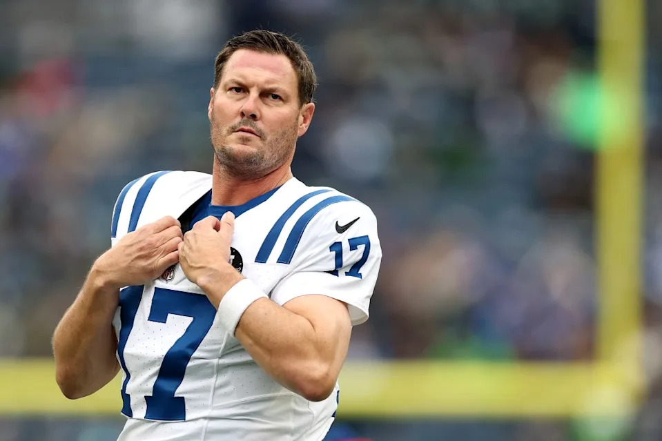 Philip Rivers of the Indianapolis Colts warms up before the game against the Seattle Seahawks at Lumen Field on December 14, 2025 in Seattle, Washington. Getty Images
