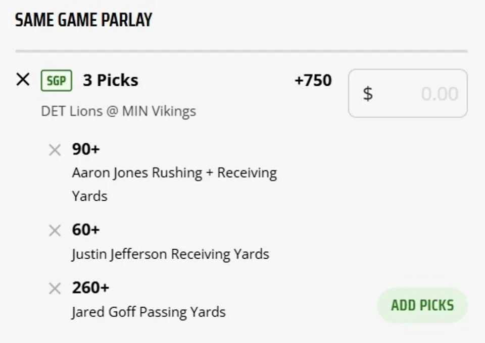 DET-MIN parlayDraftKings