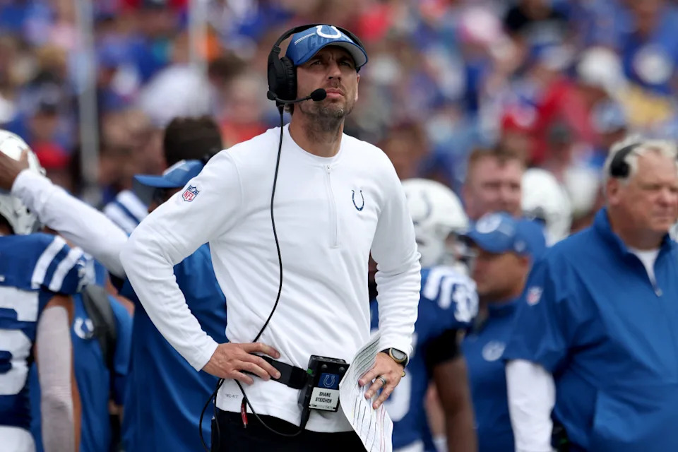 ORCHARD PARK, NEW YORK - AUGUST 12: Head Coach Shane Steichen of the Indianapolis Colts looks on during the first quarter of a preseason game against the Buffalo Bills at Highmark Stadium on August 12, 2023 in Orchard Park, New York. (Photo by Bryan M. Bennett/Getty Images)Bryan M&period; Bennett&sol;Getty Images