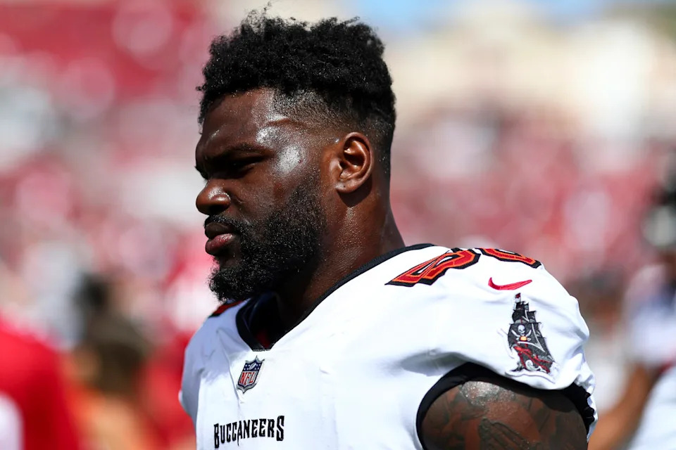 TAMPA, FL - OCTOBER 9: Shaquil Barrett #58 of the Tampa Bay Buccaneers walks to the locker room prior to an NFL football game against the Atlanta Falcons at Raymond James Stadium on October 9, 2022 in Tampa, Florida. (Photo by Kevin Sabitus/Getty Images)Kevin Sabitus/Getty Images
