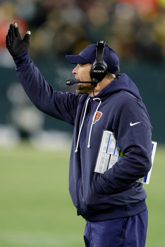 Chicago Bears head coach Ben Johnson reacts.