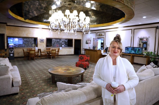 The White Eagle banquet hall in Niles is permanently closed. Gabi Vargas, a sales representative who started working there as a teen, reminisces there on Nov. 24, 2025. (Terrence Antonio James/Chicago Tribune)