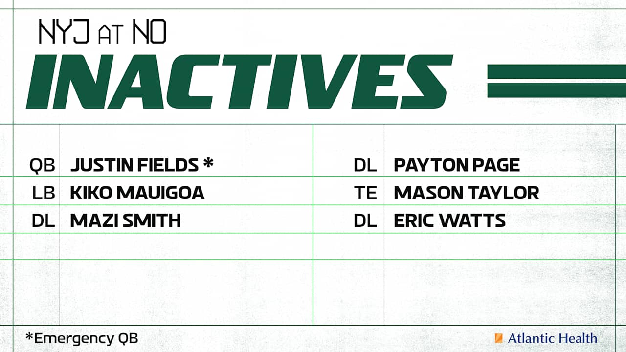 New York Jets vs. New Orleans Saints Game Inactives