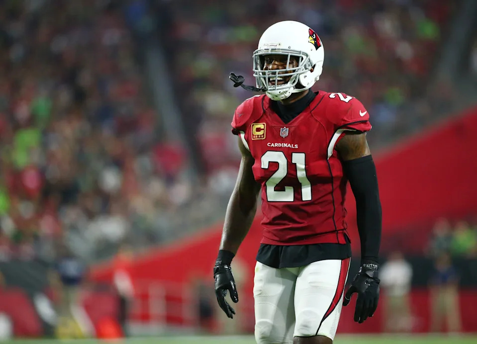 Arizona Cardinals Patrick Peterson laughs after a flag was thrown on him against the Seattle Seahawks in the second half at State Farm Stadium in Glendale, Ariz.