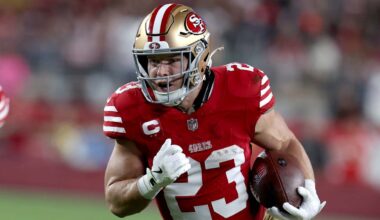Niners RB Christian McCaffrey (back) expected to play Sunday vs. Titans