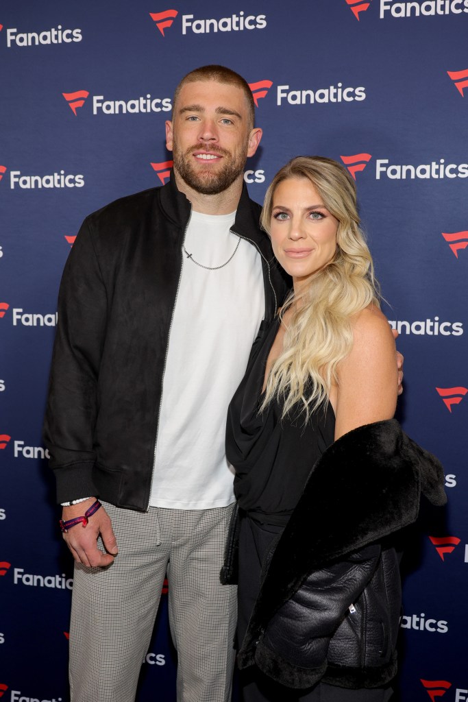 Zach Ertz and Julie Ertz attends the Michael Rubin's Fanatics Super Bowl Party at the Marquee Nightclub at The Cosmopolitan of Las Vegas on February 10, 2024 in Las Vegas, Nevada.  