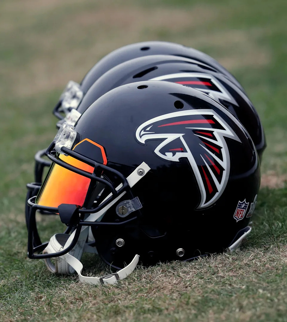 HOUSTON, TX - FEBRUARY 03: Atlanta Falcons helmets are seen on the sideline during the Super Bowl LI practice on February 3, 2017 in Houston, Texas. (Photo by Tim Warner/Getty Images)