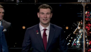 Indiana QB Fernando Mendoza giving his speech after winning the Heisman Trophy