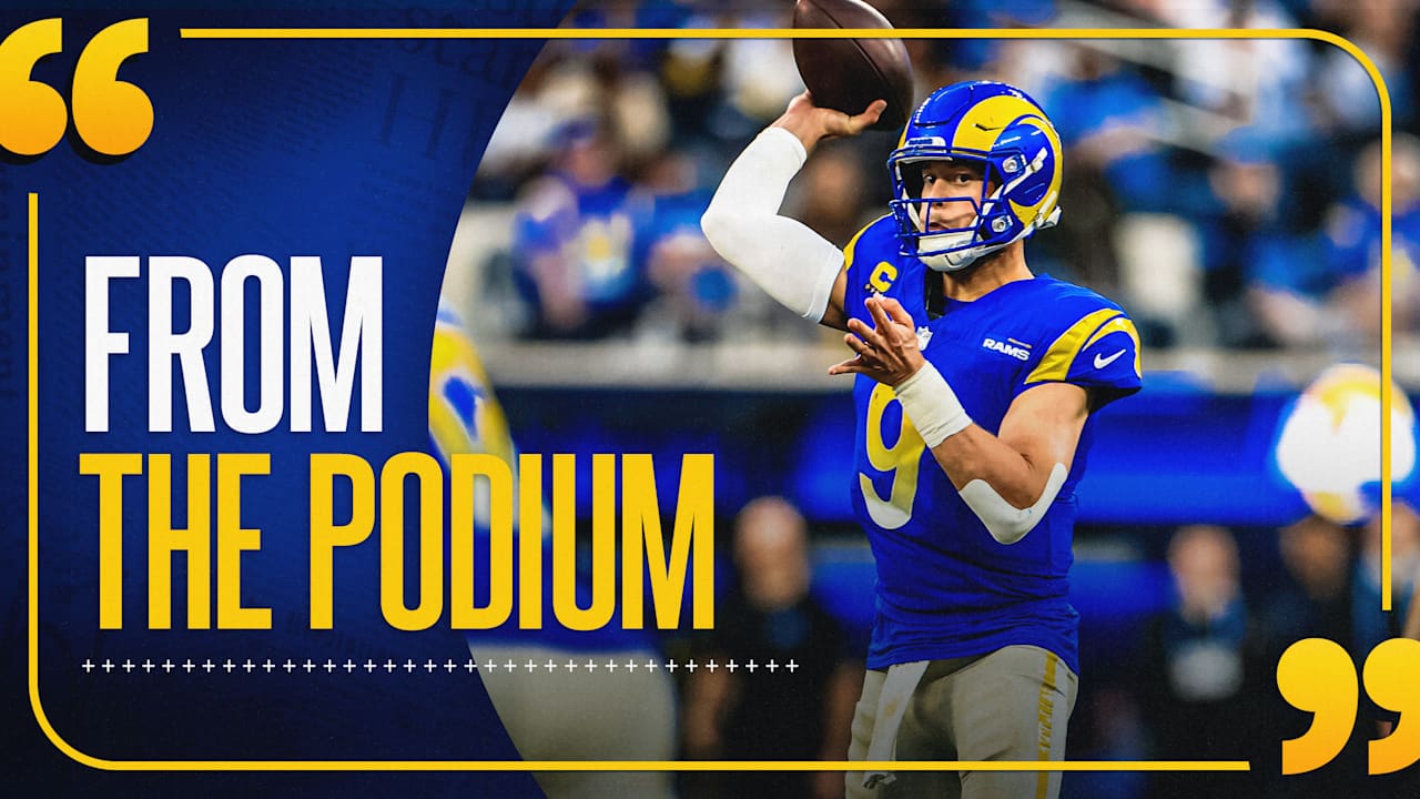 Sean McVay, Matthew Stafford, Puka Nacua, Kobie Turner and Colby Parkinson on victory over Lions