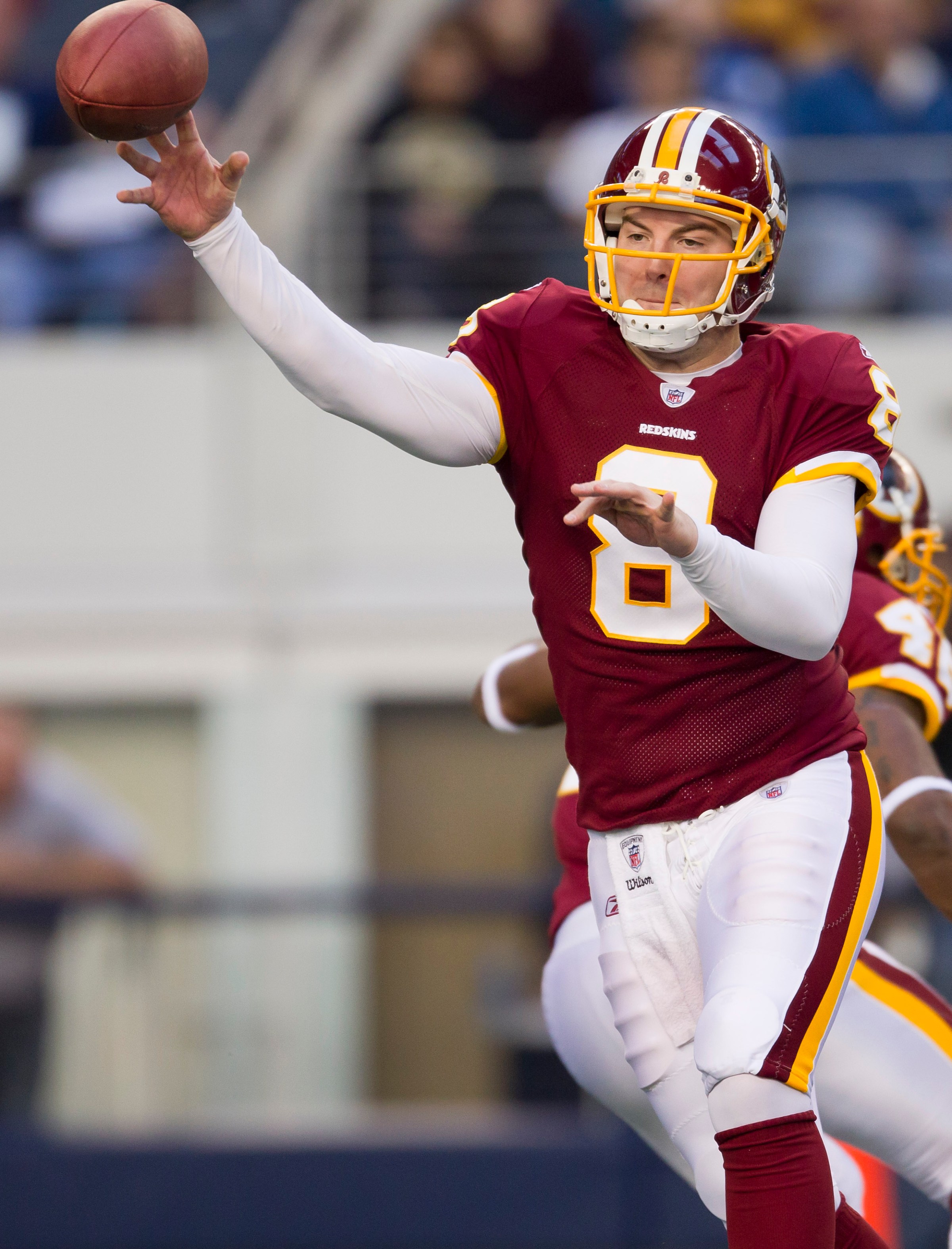ARLINGTON, TX - DECEMBER 19: Rex Grossman #8 of the Washington Redskins throws a pass against the Dallas Cowboys at Cowboys Stadium on December 19, 2010 in Arlington, Texas. The Cowboys defeated the Redskins 33-30. (Photo by Wesley Hitt/Getty Images)