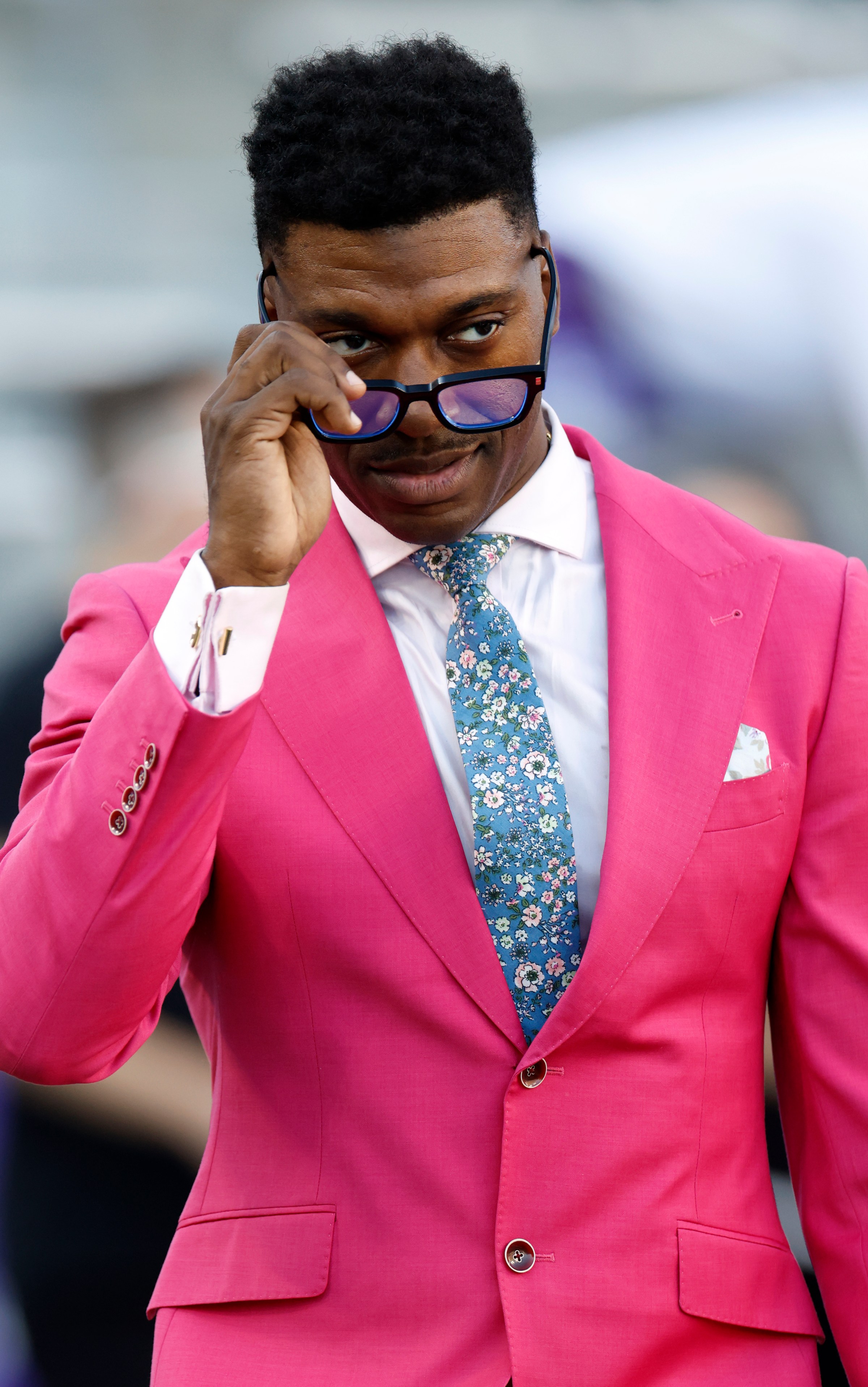 FORT WORTH, TEXAS - OCTOBER 04: Former NFL player Robert Griffin III walks the field during warmups before the game between the TCU Horned Frogs and the Colorado Buffaloes at Amon G. Carter Stadium on October 4, 2025 in Fort Worth, Texas. (Photo by Ron Jenkins/Getty Images)