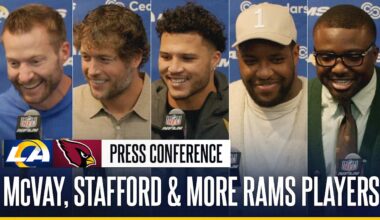 Head coach Sean McVay, quarterback Matthew Stafford, running back Blake Corum, defensive end Kobie Turner & outside linebacker Byron Young Press Conference