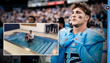 Receiver Mason Kinsey Baptized at Titans Facility  