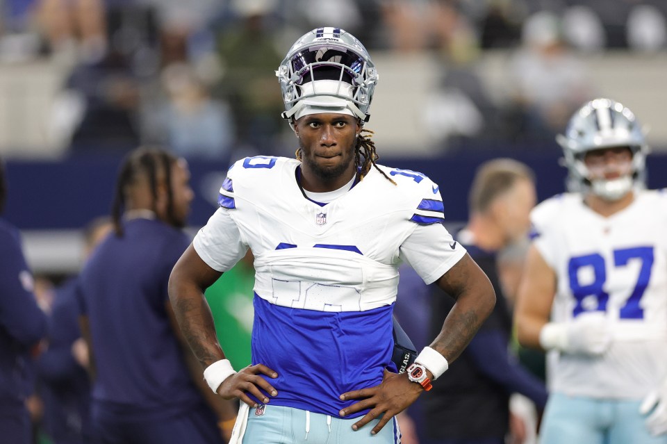 Joe Milton III #10 of the Dallas Cowboys looks on prior to the game against the Philadelphia Eagles at AT&T Stadium on November 23, 2025 in Arlington, Texas.