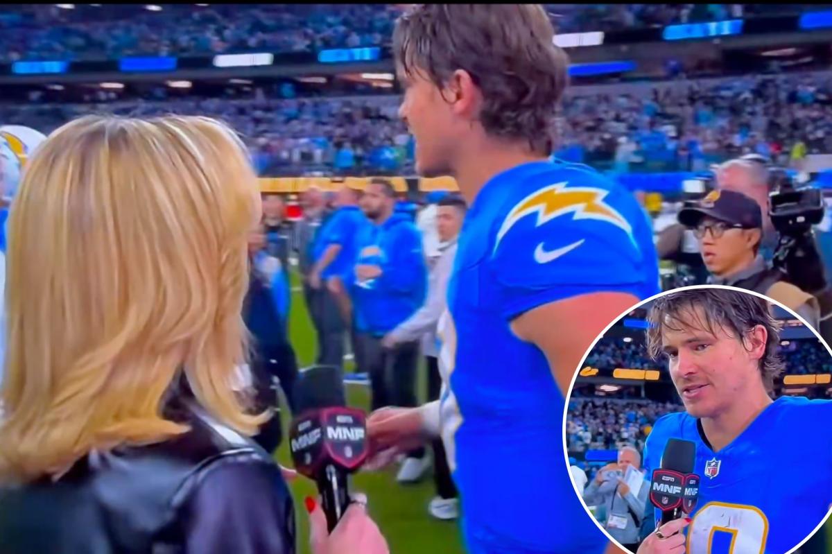 Justin Herbert has awkward moment with ESPN's Laura Rutledge after 'MNF' triumph