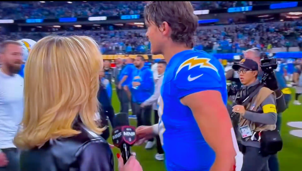 Justin Herbert being interviewed after a game.