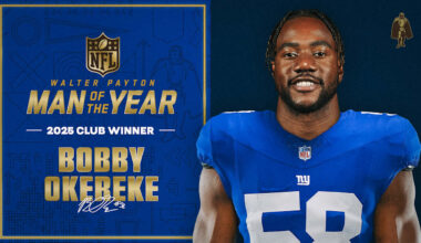 Bobby Okereke named Giants' Walter Payton NFL Man of the Year