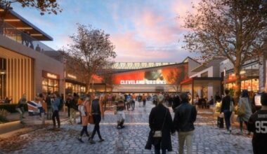 A rendering of the Cleveland Browns domed stadium development project