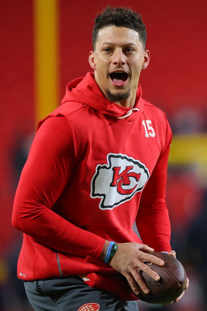 Patrick Mahomes #15 of the Kansas City Chiefs warms up before the game against the Houston Texans at Arrowhead Stadium on December 07, 2025 in Kansas City, Missouri.