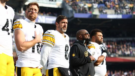 Steelers quarterback Aaron Rodgers, wide receiver Adam Thielen, and head coach Mike Tomlin on the sideline prior to Pittsburgh's Week 14 win in Baltimore. Steelers quarterback Aaron Rodgers, wide receiver Adam Thielen, and head coach Mike Tomlin on the sideline prior to Pittsburgh's Week 14 win in Baltimore.