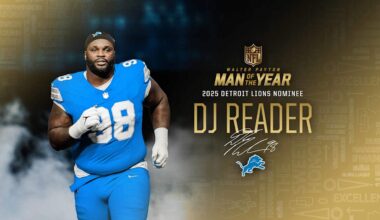 DL DJ Reader Named Detroit Lions 2025 Club Winner for Walter Payton NFL Man of the Year Award Presented by Nationwide