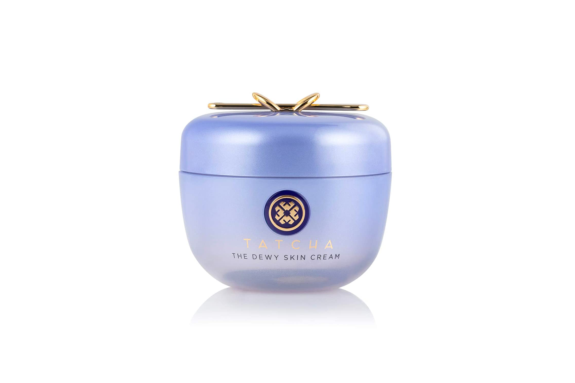 Tatcha The Dewy Skin Cream in a light purple jar with a gold accent on the lid.