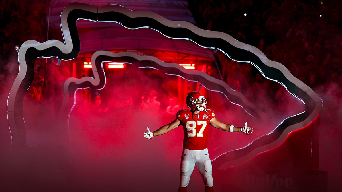 Travis Kelce introduced at Arrowhead Stadium