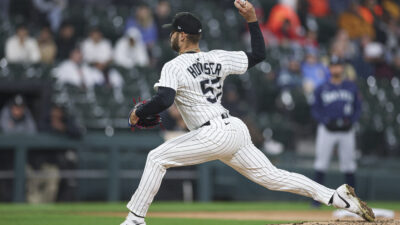 May 20, 2025; Chicago, Illinois, USA; Chicago White Sox starting pitcher Adrian Houser (57) delivers a pitch against the Seattle Mariners during the second inning at Rate Field.