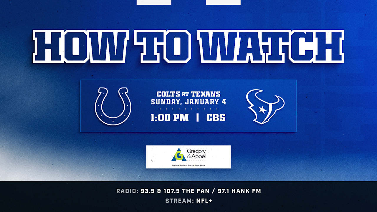 Where to watch Indianapolis Colts at Houston Texans? The week 18 game kicks off at 1:00 p.m. ET this Sunday and is available to watch on CBS.