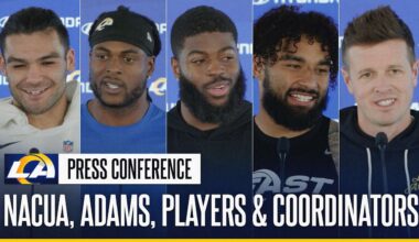 Wide receiver Puka Nacua, outside linebacker Jared Verse, wide receiver Davante Adams, running back Kyren Williams & Los AngelesRams coordinators Press Conference