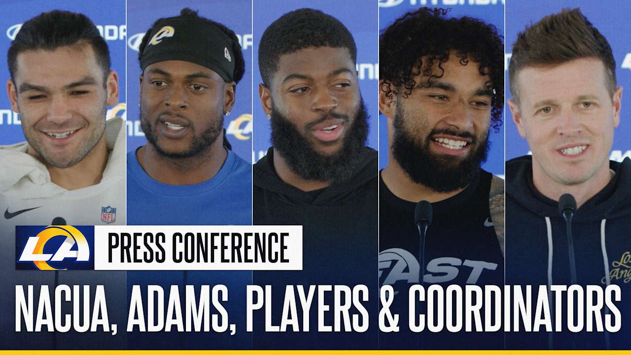 Wide receiver Puka Nacua, outside linebacker Jared Verse, wide receiver Davante Adams, running back Kyren Williams & Los AngelesRams coordinators Press Conference