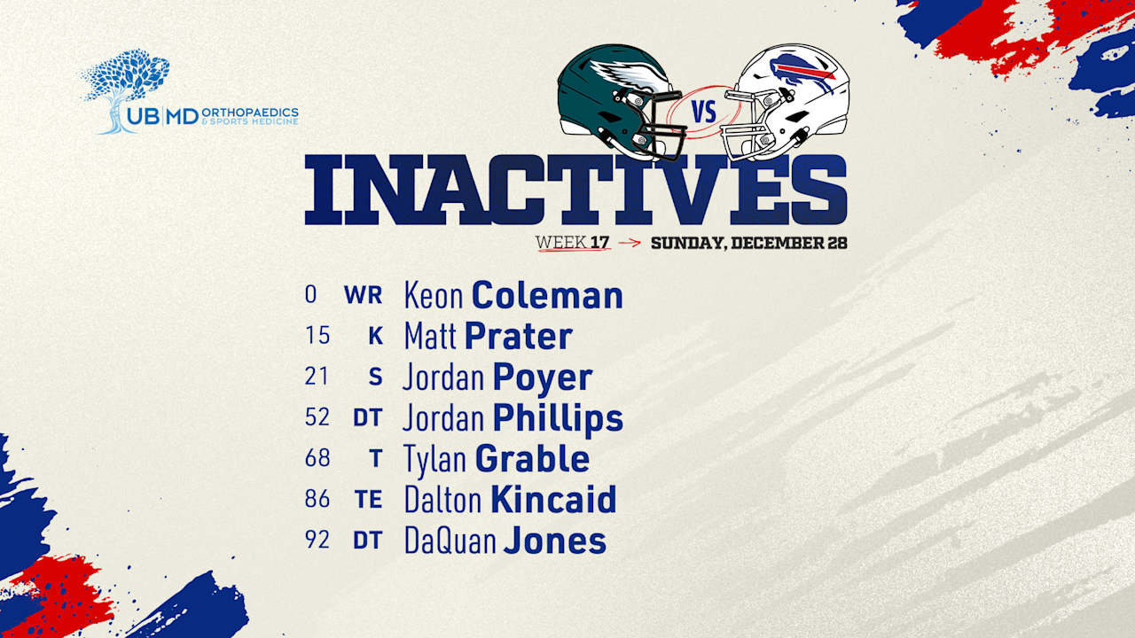 Buffalo Bills inactives list vs. Eagles