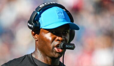 Carolina Panthers defensive coordinator Ejiro Evero