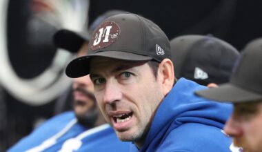 Indianapolis Colts head coach Shane Steichen sits on the sidelines