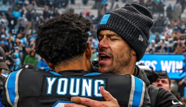 Carolina Panthers head coach Dave Canales and quarterback Bryce Young