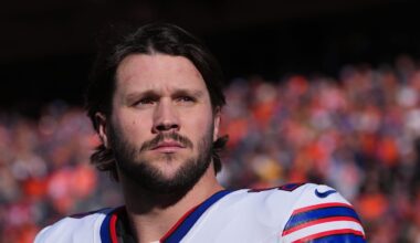Buffalo Bills quarterback Josh Allen on the sidelines