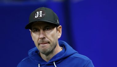 Shane Steichen of the Indianapolis Colts walks onto the field