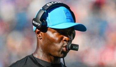 Carolina Panthers defensive coordinator Ejiro Evero