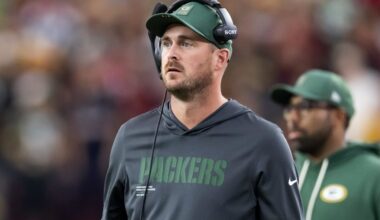 Oct 19, 2025; Glendale, Arizona, USA; Green Bay Packers quarterbacks coach Sean Mannion against the Arizona Cardinals at State Farm Stadium. Mandatory Credit: Mark J. Rebilas-Imagn Images