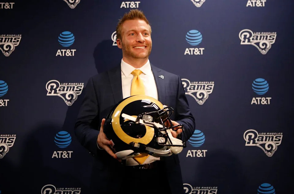 Rams coach Sean McVay smiles after his introductory news conference on Jan. 13, 2017.