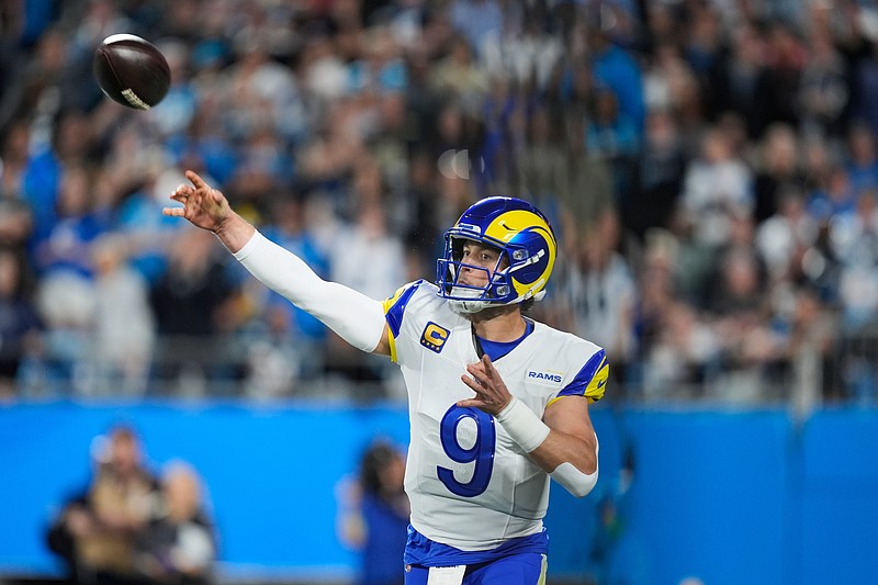 AP photo by Erik Verduzco / Los Angeles Rams quarterback Matthew Stafford passes during Saturday's NFL wild-card playoff game against the Carolina Panthers at Bank of America Stadium on Saturday in Charlotte, N.C.
