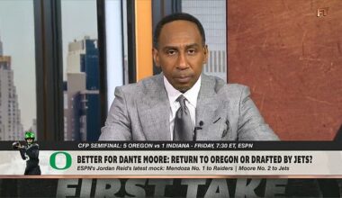 Stephen A Smith labelled the New York Jets as a 'football atrocity' when discussing whether college star Dante Moore should return to Oregon or join the Jets in the NFL Draft