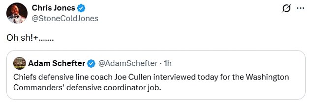 Kansas City Chiefs star Chris Jones seemed unimpressed that Joe Cullen could be leaving